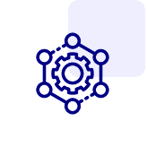 Abstract gear and network icon on black background.